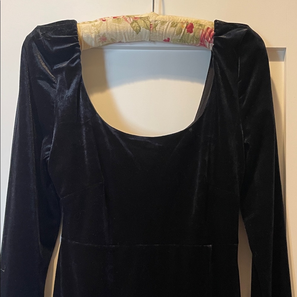 BHLDN Scoop Neck Long Sleeve Side-Slit Velvet Long Dress